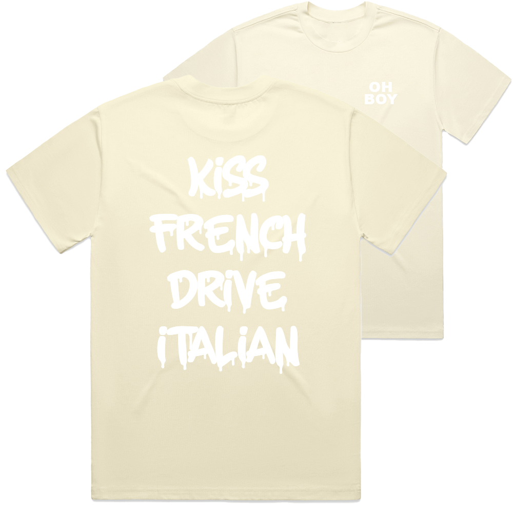 "Kiss French Drive Italian" White Shirt