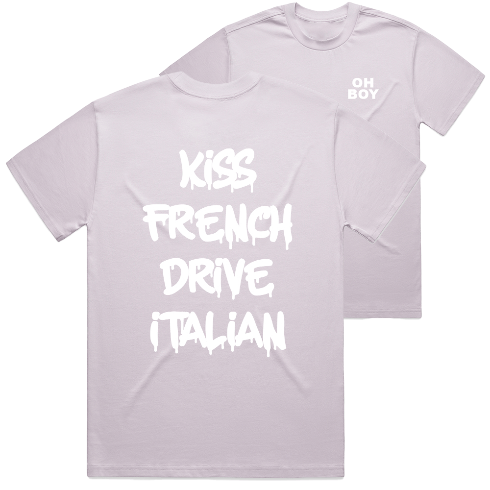 "Kiss French Drive Italian" White Shirt